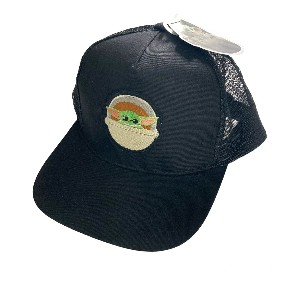 Star Wars Grogu Baby Yoda Black Structured Snapback Mesh Panel Hat
